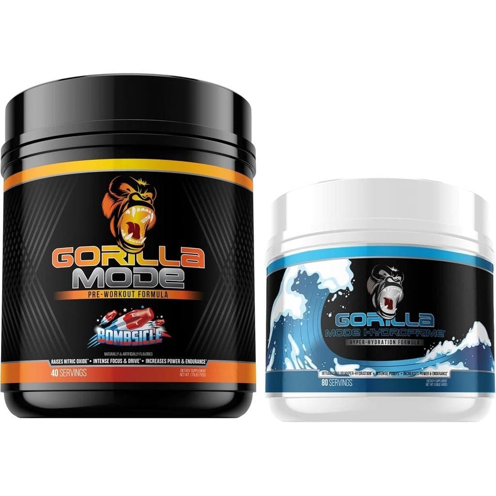 Gorilla Mode Pre Workout (Bombsicle) + HydroPrime Glycerol Pre Workout - Conjunto Completo para Hiper-Hidratação, Pump,