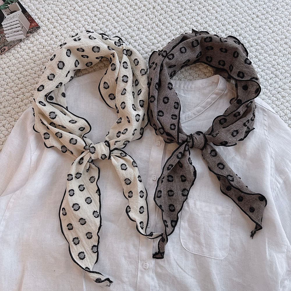 Literário Retro cor combinando bolinhas triângulo cachecol respirável pescoço proteção linho pequeno cachecol feminino p