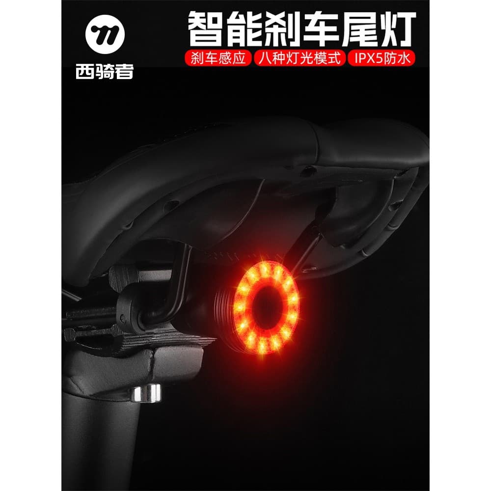 Western Rider bicicleta luz traseira inteligente indução de freio carregamento USB Mountain Road bicicleta noite equitaç
