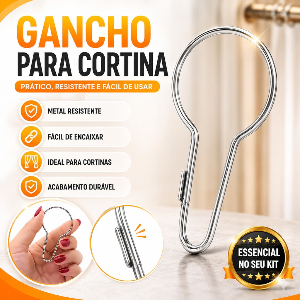 Kit Ganchos Pêra Metal 70x35mm Argolas Anéis P/ Cortinas Box Provador de Loja