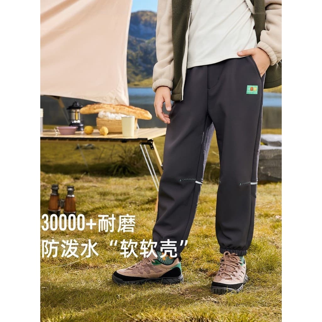 Pioneer crianças calças de casca macia outono inverno velo-velo calças casuais meninos meninas resistente a riscos Wear