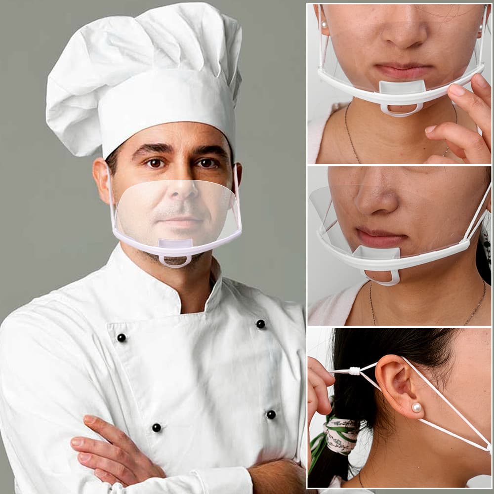 Máscara Bucal De Chef De 1/5 Unidades-Garçom De Catering-De Higiene-Anti Nevoeiro , Limpa-Transparente , Permanente Sani