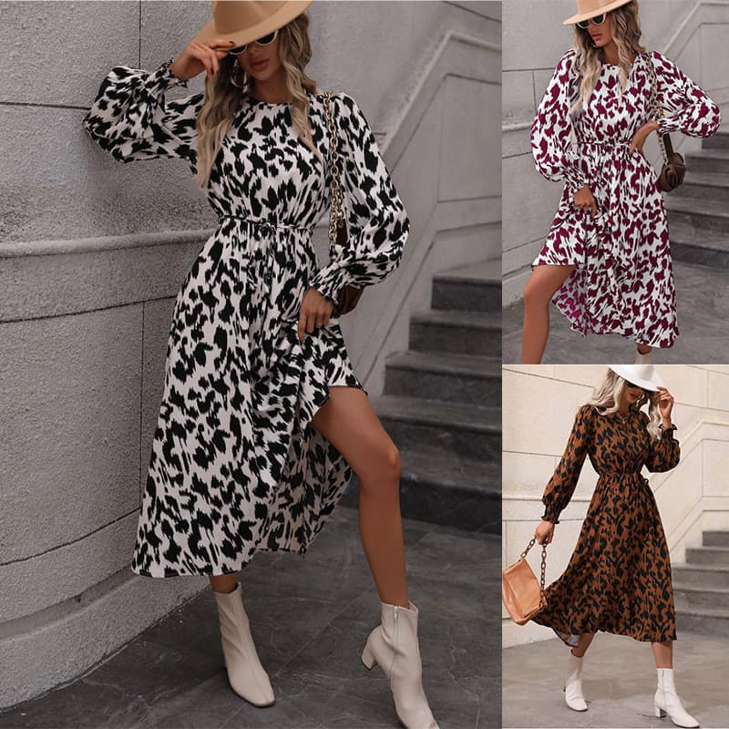 Comércio exterior transfronteiriço 2026 outono inverno novo estilo feminino leopardo impressão rendas manga comprida ves
