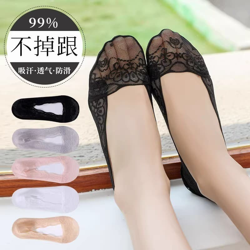 Meias de renda femininas na moda verão estilo fino boca rasa gelo seda salto alto invisível Silicone Anti-deslizamento m
