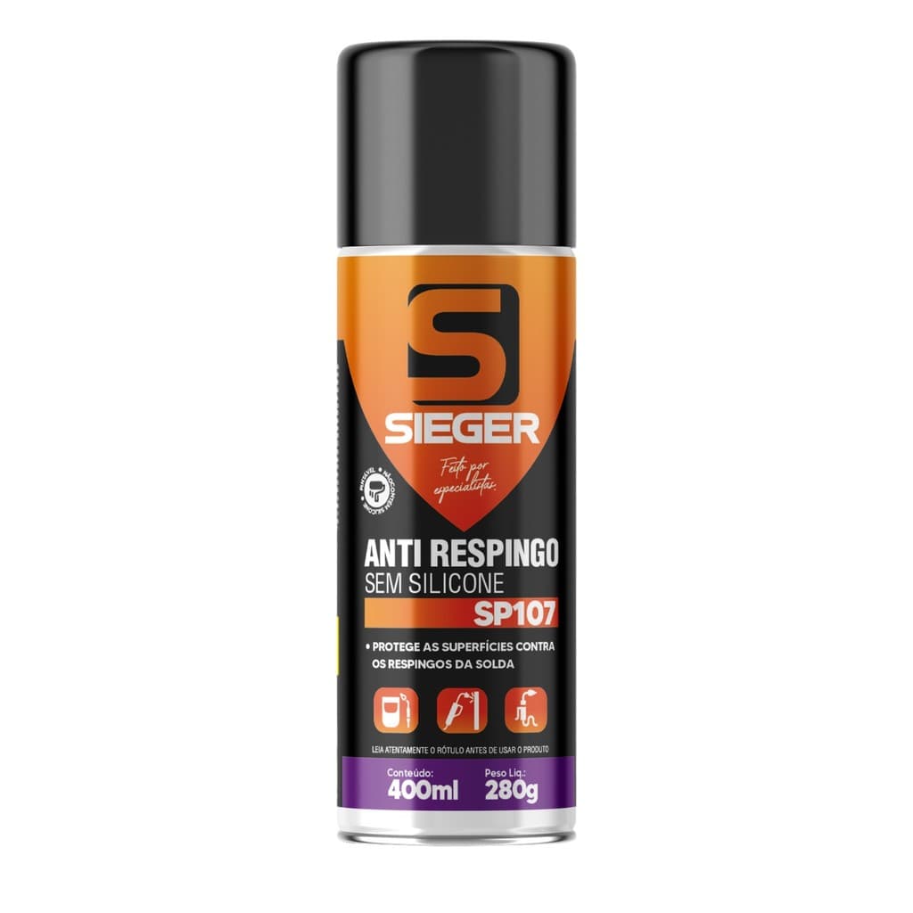 Anti Respingo Sieger SP107 400ml Sem Silicone Solda MIG MAG Spray Proteção Bocais Tochas Aceita Pintura Uso Profissional