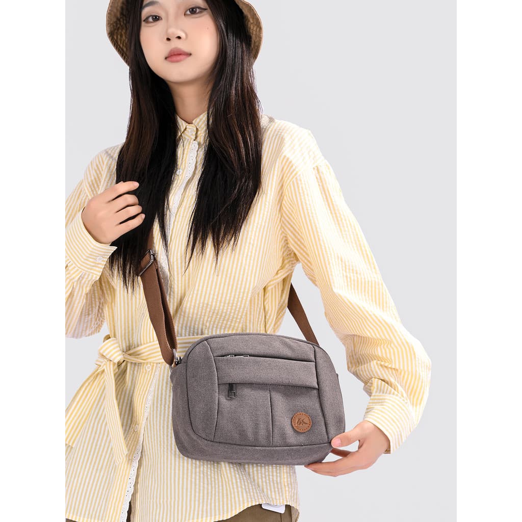 Bolsa de lona de algodão com vários bolsos, bolsa mensageiro de ombro feminina, leve, combinada, portátil, viagem, peque