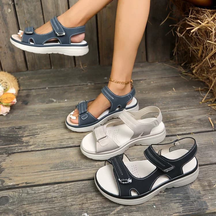 Sandálias femininas verão europeu americano couro Casual tamanho grande sandálias de sola grossa Velcro dedo do pé abert