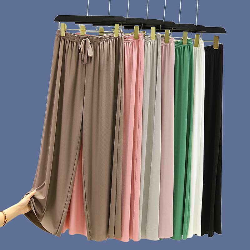 Mulheres verão gelo seda drape drape calças finas cintura alta protetor solar Casual calças de perna larga All-Match tam