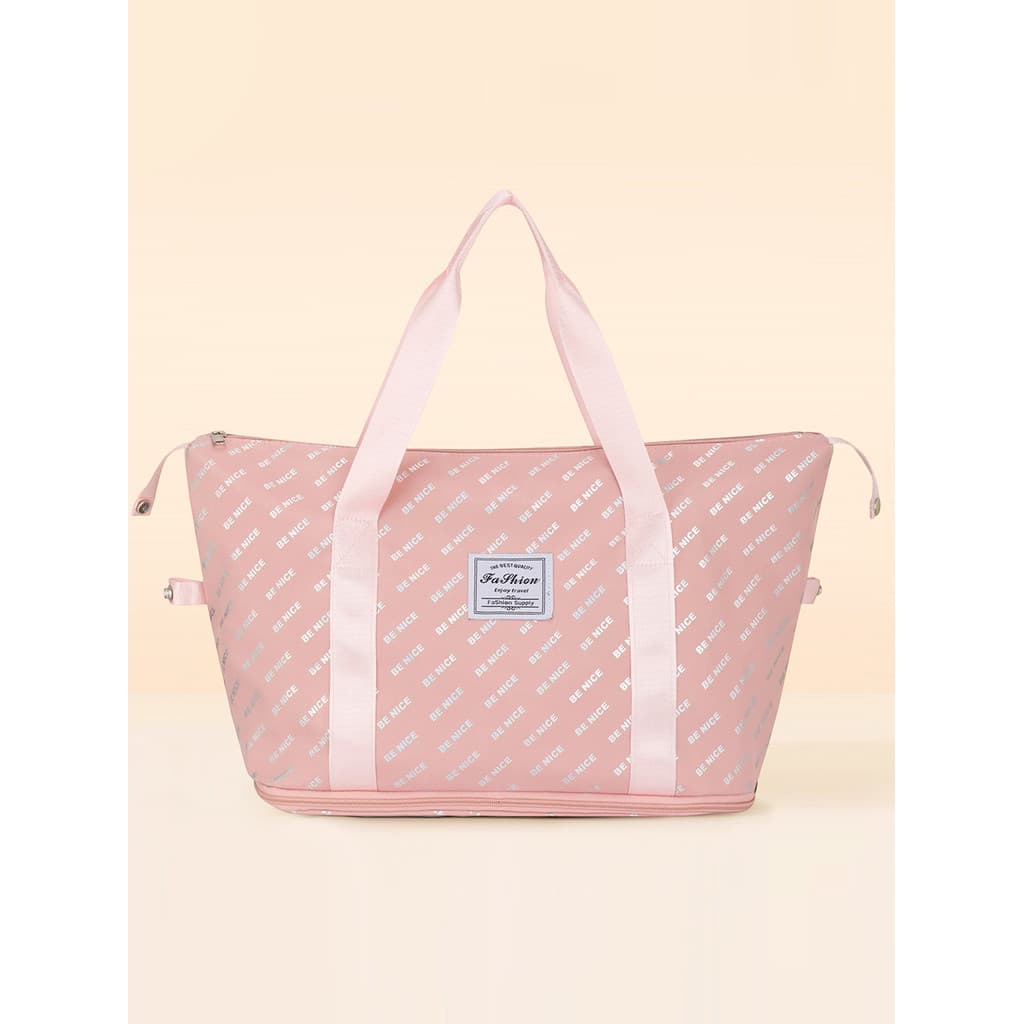 Bolsa de viagem feminina com letras rosa, grande capacidade, influenciador, leve, curta distância, mão