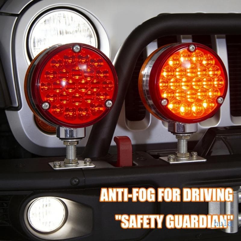 Lâmpada Neblina Para-Choque Carro E Motocicleta LED Dois Lados, Lente Redonda Vermelha Laranja Uso