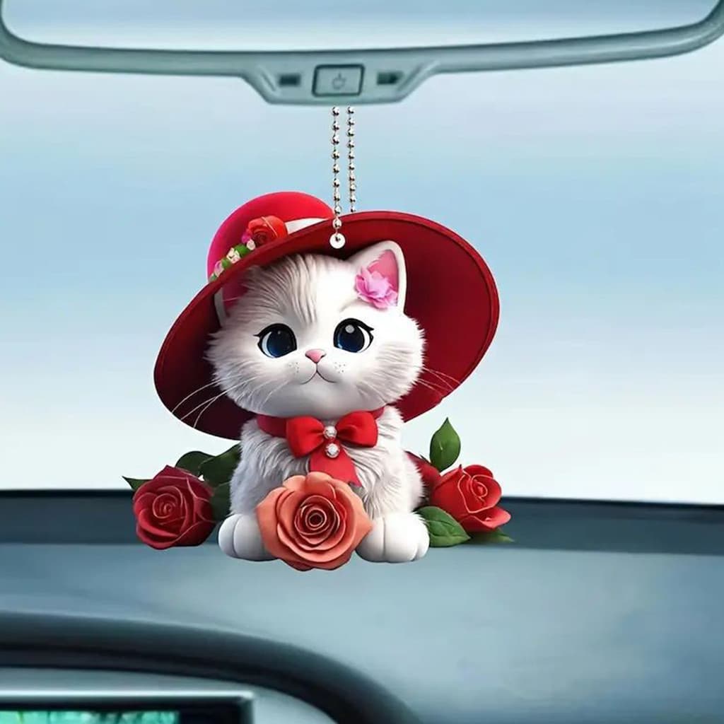 garonne-Pingente De Carro Acrílico Pendurado Ornamento Leve Gatinho Padrão Decoração Da Árvore De Natal Para Saco Chavei