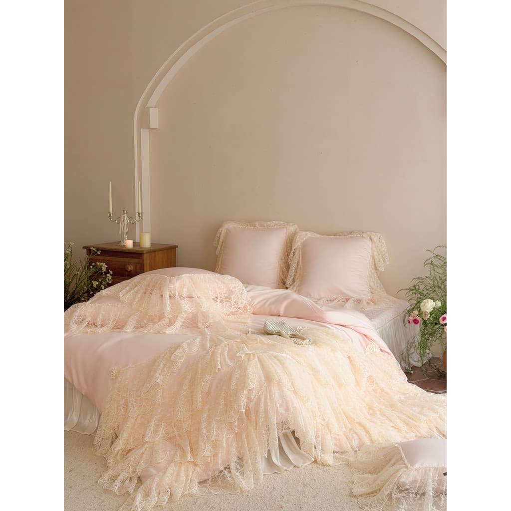 100 algodão de fibra longa bonito cama conjunto de quatro peças renda princesa puro algodão colcha capa de cama quatro e