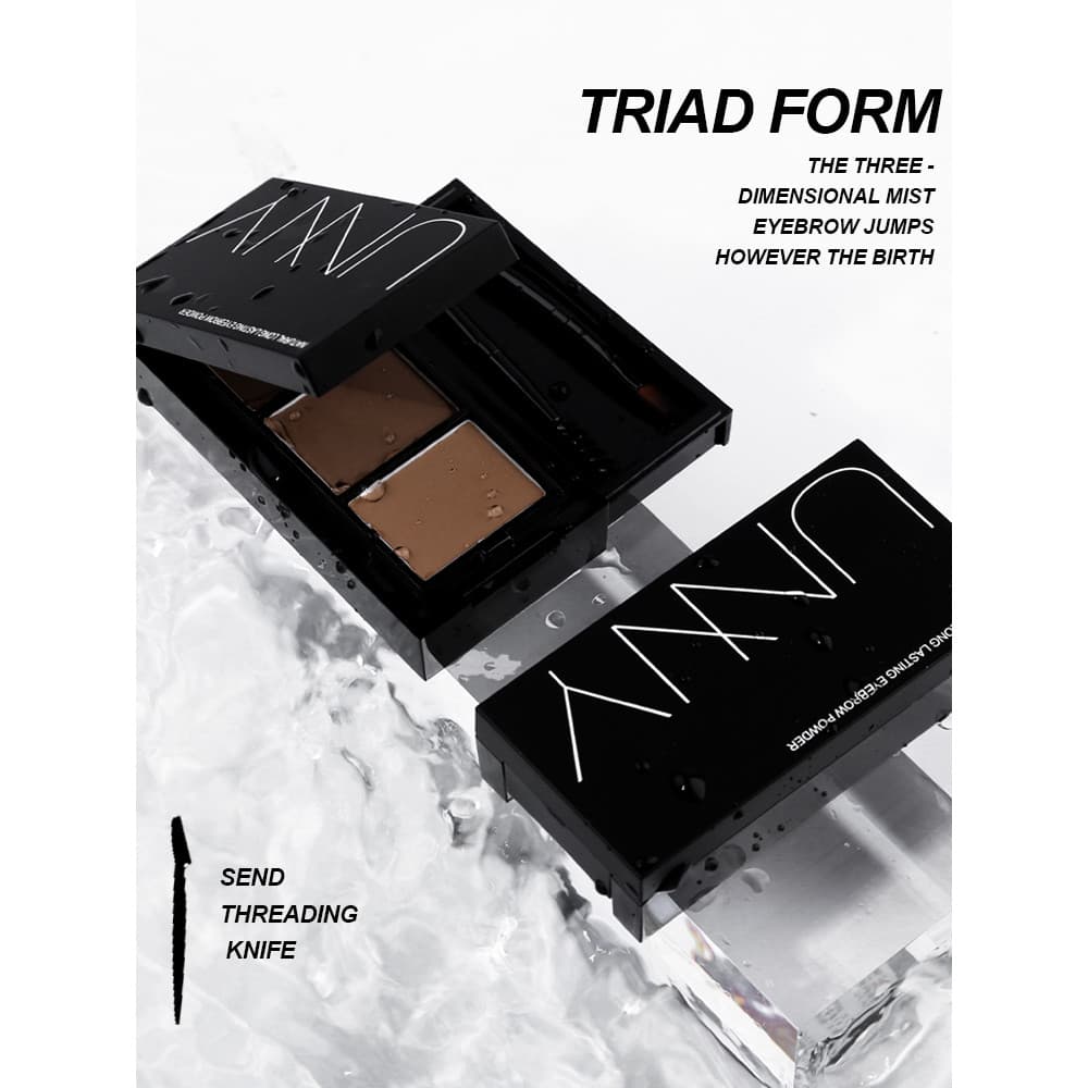 [Estoque pronto] UNNY Pó de sobrancelha de três cores feminino à prova d'água pó de sobrancelha Natural sombra de nariz