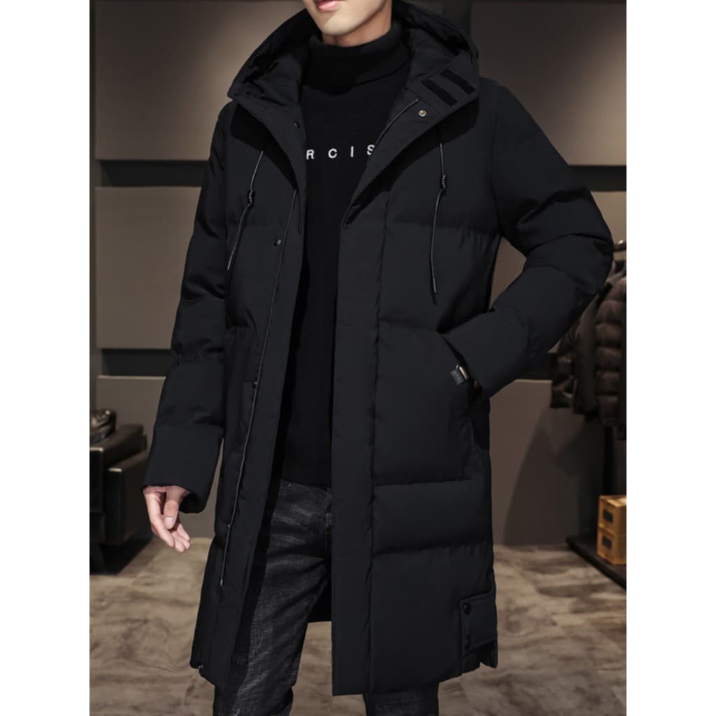 Jaqueta acolchoada de algodão de comprimento médio jaqueta masculina inverno com capuz engrossado quente à prova de frio