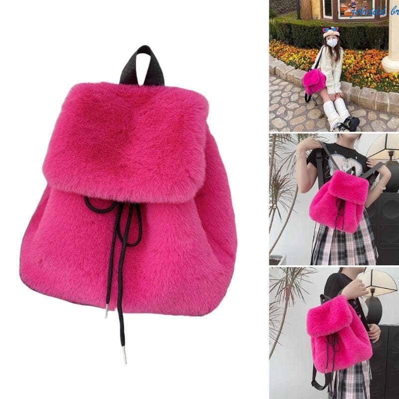 zebeidd Mochila Ombro Cordão Pelúcia Peluda Para Da , Acessório Inverno