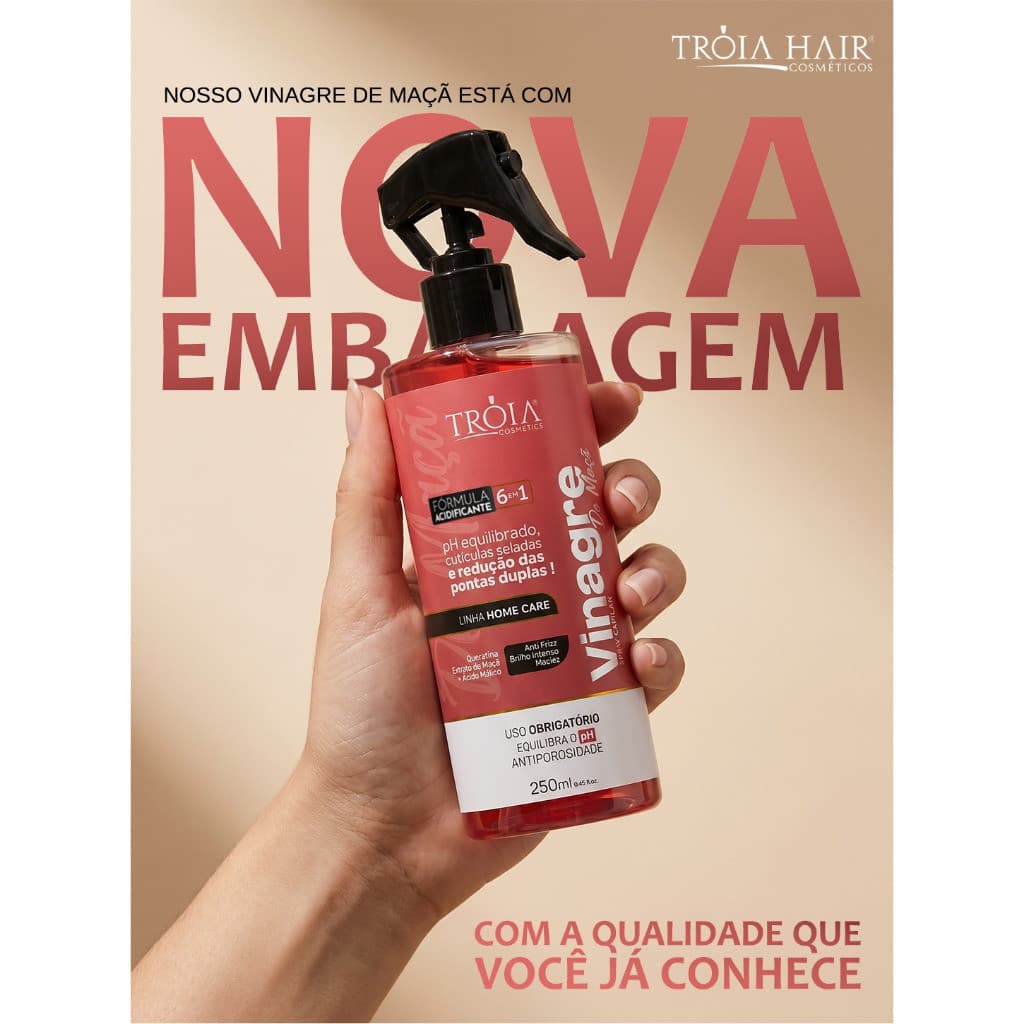 Vinagre Capilar Acidificante de Maça Com Ação Antifrizz 250ml Tróia Hair