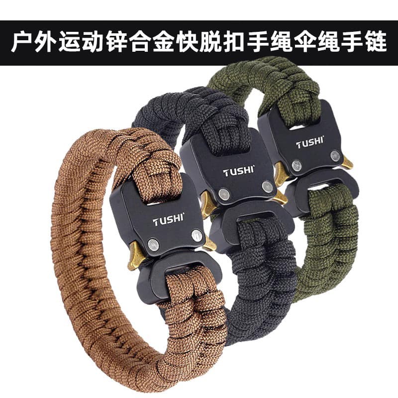 Cobra fivela de liberação rápida cáqui preto exército verde guarda-chuva corda pulseira ao ar livre corda trançada