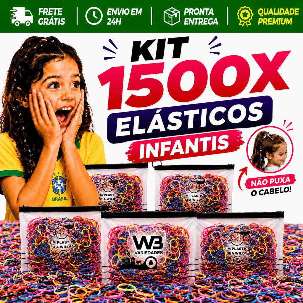 Combo 1500 Elásticos de Cabelo Liguinha Infantil Feminino com Necessaire Envio Imediato