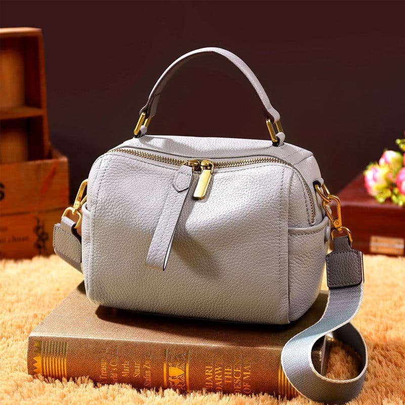 Bolsa bolsa transversal feminino Bolsa de ombro larga Boston de couro macio da moda cinza