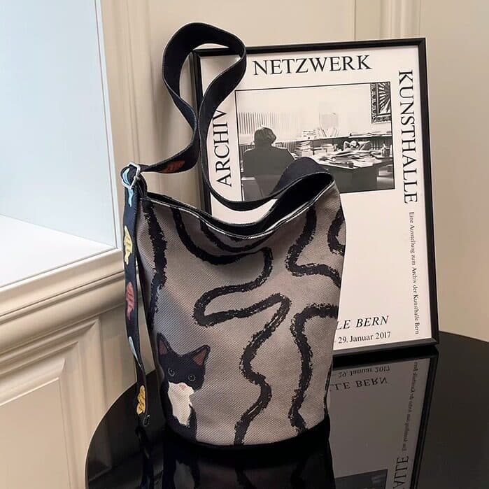 bolsa transversal feminino Bolsa Nicho Original estilo coreano gato balde saco feminino bonito dos desenhos animados bol