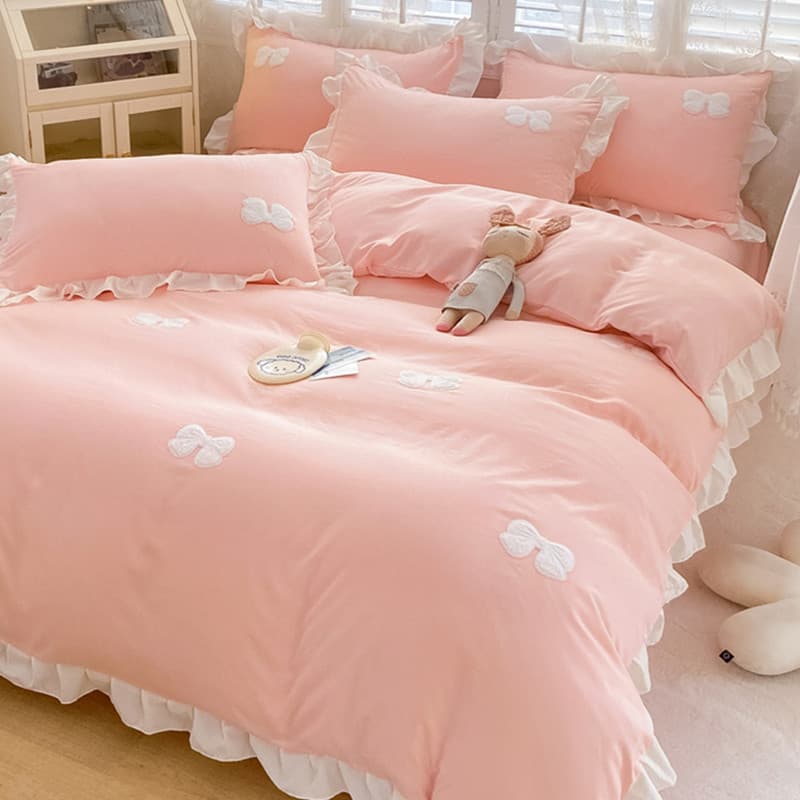 Renda estilo princesa menina cama conjunto de quatro peças lençol capa de edredão dormitório conjunto de três peças algo