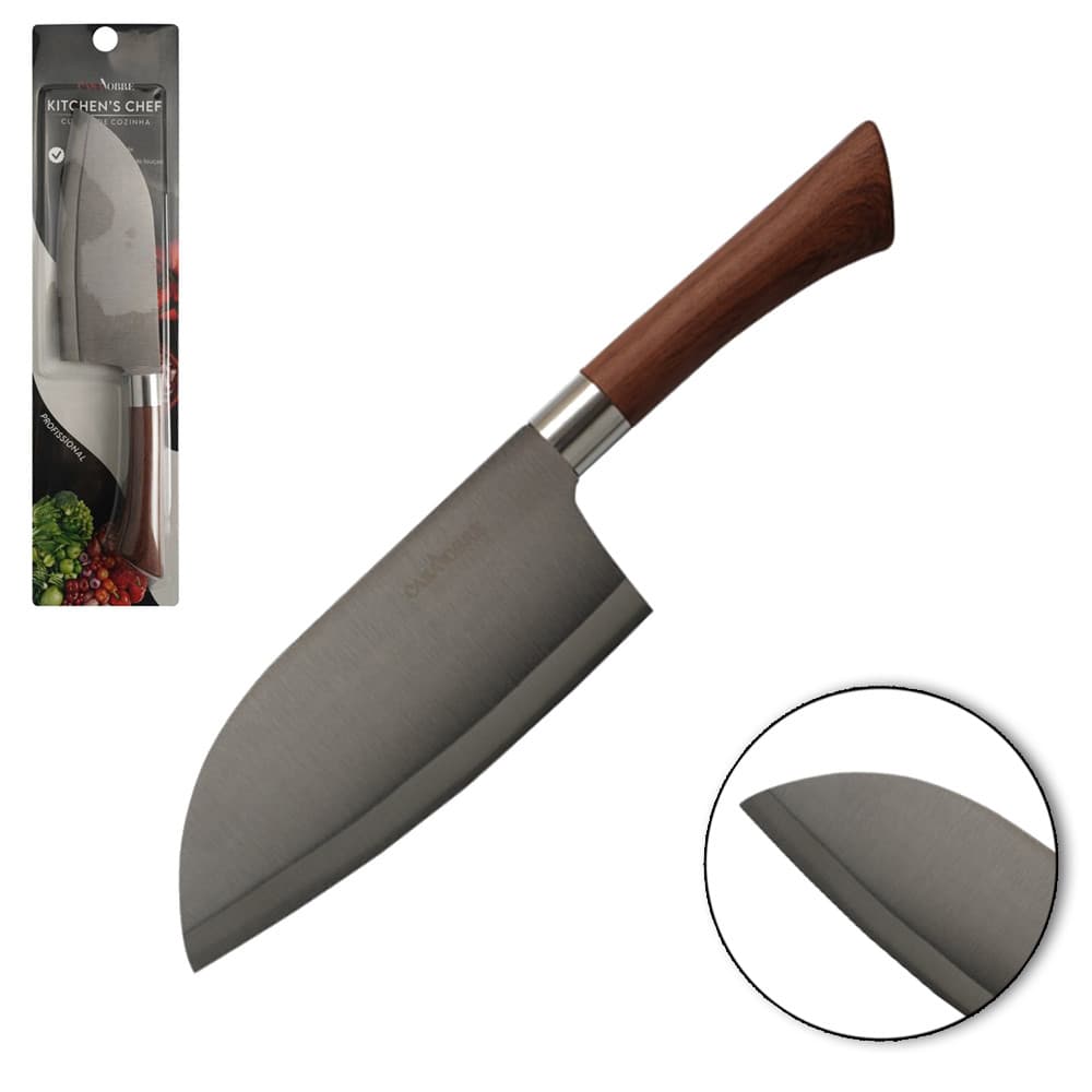 FACA DE INOX CUTELO 7" CB EMBORRACHADO TP MADEIRA PROF CASA NOBRE CN-0091 MILENIO BRASIL