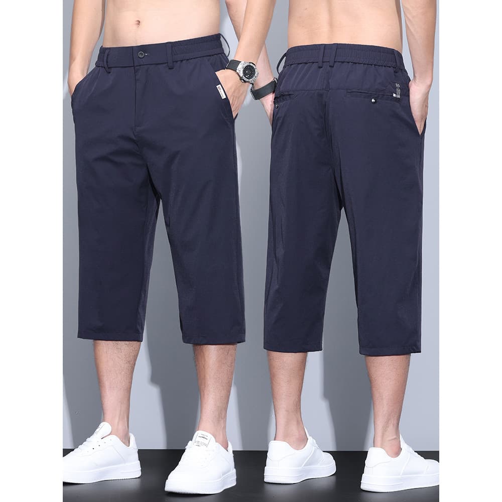 Shorts cortados masculinos verão 2024 estilo fino solto em linha reta Street Wear Casual esportes seda gelo 7 pontos cal