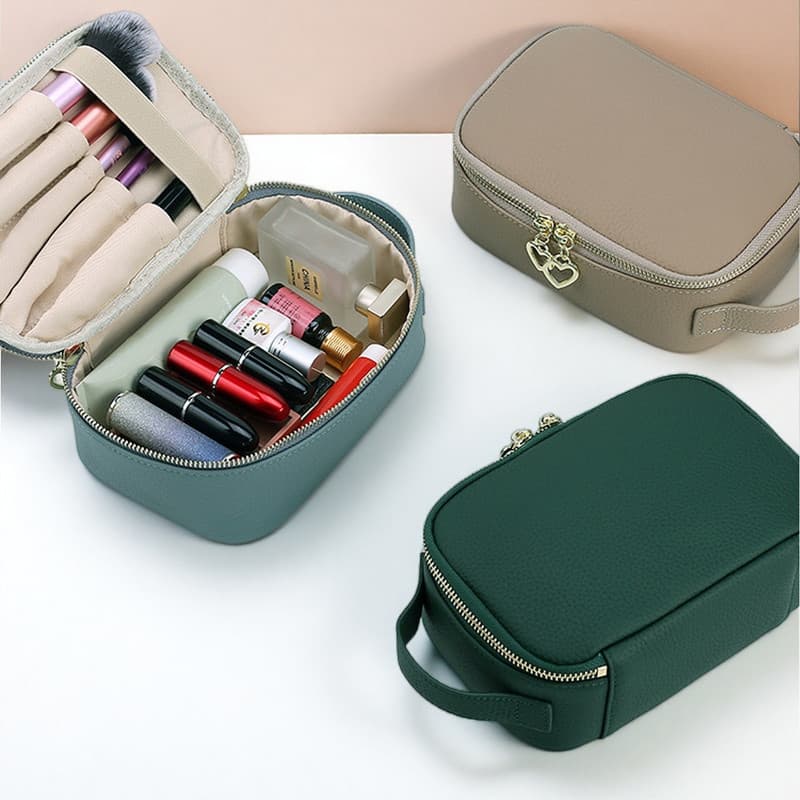 Bolsa cosmética de couro genuíno genuíno, bolsa de higiene pessoal para viagem de negócios, conveniente, bolsa de armaze