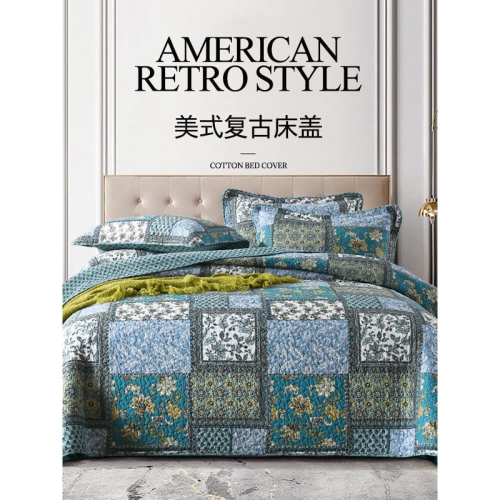 Pinlijia Textiles Comércio Exterior Capa de Cama de Algodão Puro Conjunto de Três Peças Estilo Americano Bloco de Imitaç