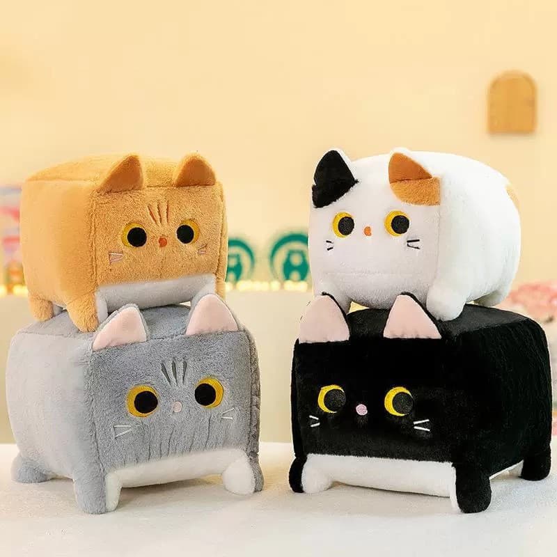 Pelúcia de gato quadrada fofa Patung kucing Almofada de gato macia brinquedo de pelúcia Almofada de cochilo fofa Present