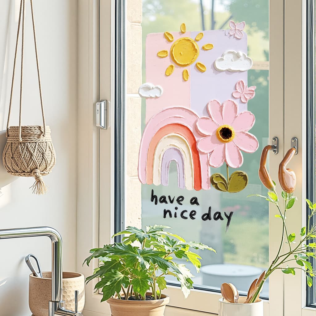 [Estoque pronto] Belo dia inglês decoração de janela adesivos estáticos margarida lápis verão vidro embelezamento adesiv