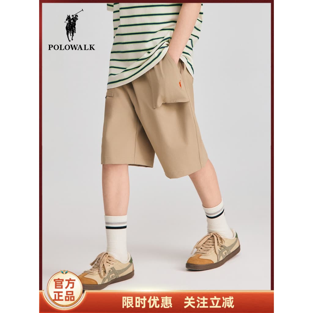 POLOWALK Roupas infantis Calças médias para meninos 2026 Verão Novo produto Cintura elástica Reta All-Match Casual Calça