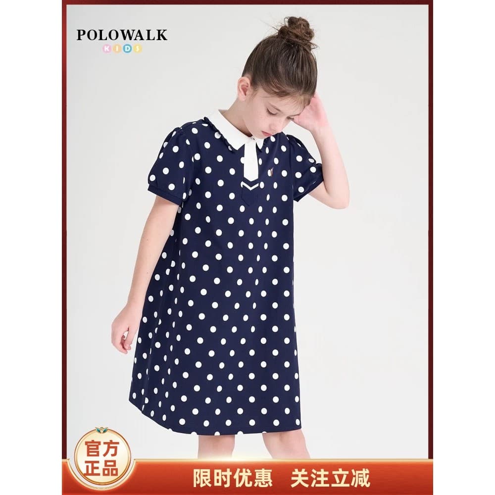 POLOWALK roupas infantis 2024 novo produto verão estilo Preppy vestido meninas saia de malha contraste cor Polo saia