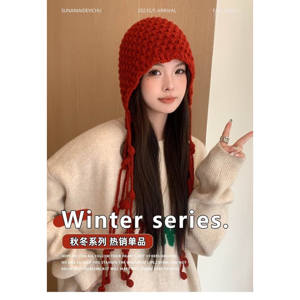 Gorro Elegante de Tricô Vazado para Mulheres, Essencial para Viagens, com Franjas, Popular entre Influenciadores, Gorro