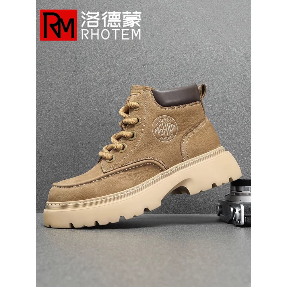 High-End marca Mid-Top Martin botas masculinas de sola grossa botas gerais 2025 novo estilo de couro macio leve Retro ru