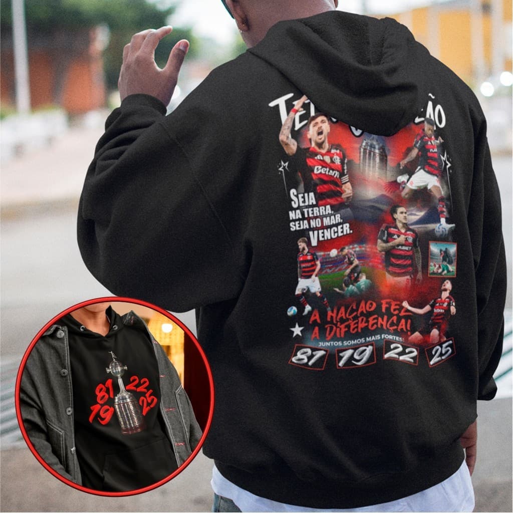 Moletom Masculino Bootleg Futebol Tetracampeão Libertadores 2025 Blusa De Frio Com Capuz Algodão
