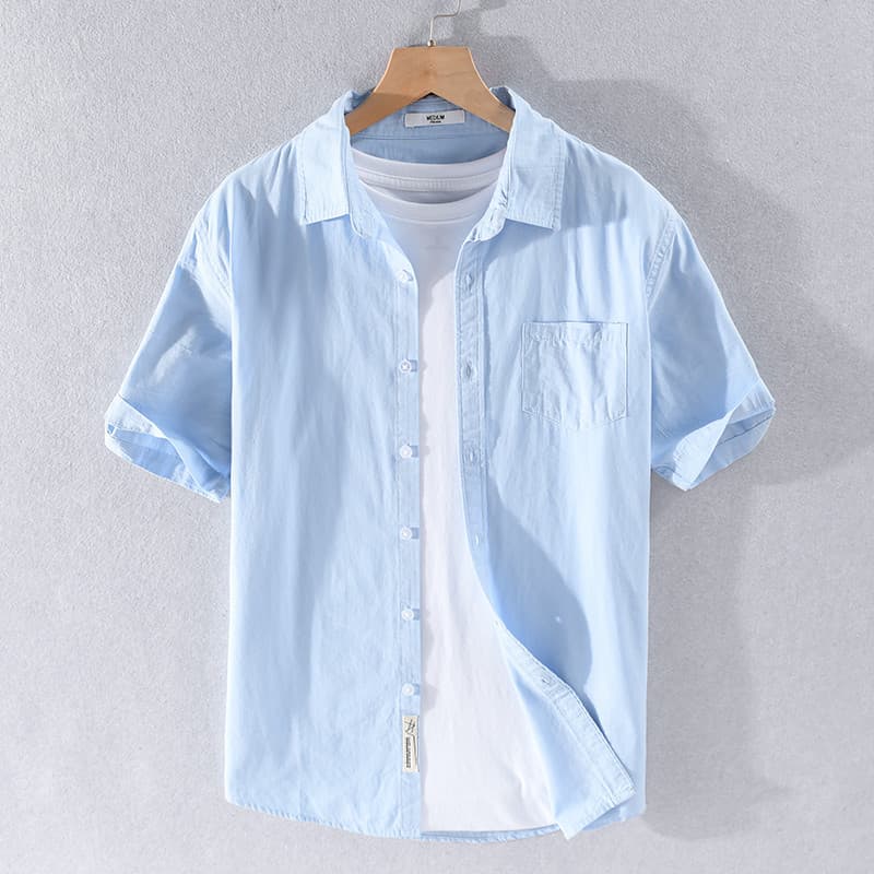 Renben puro algodão verão camisa de manga curta masculina japonês Casual roupas masculinas algodão trabalho de negócios