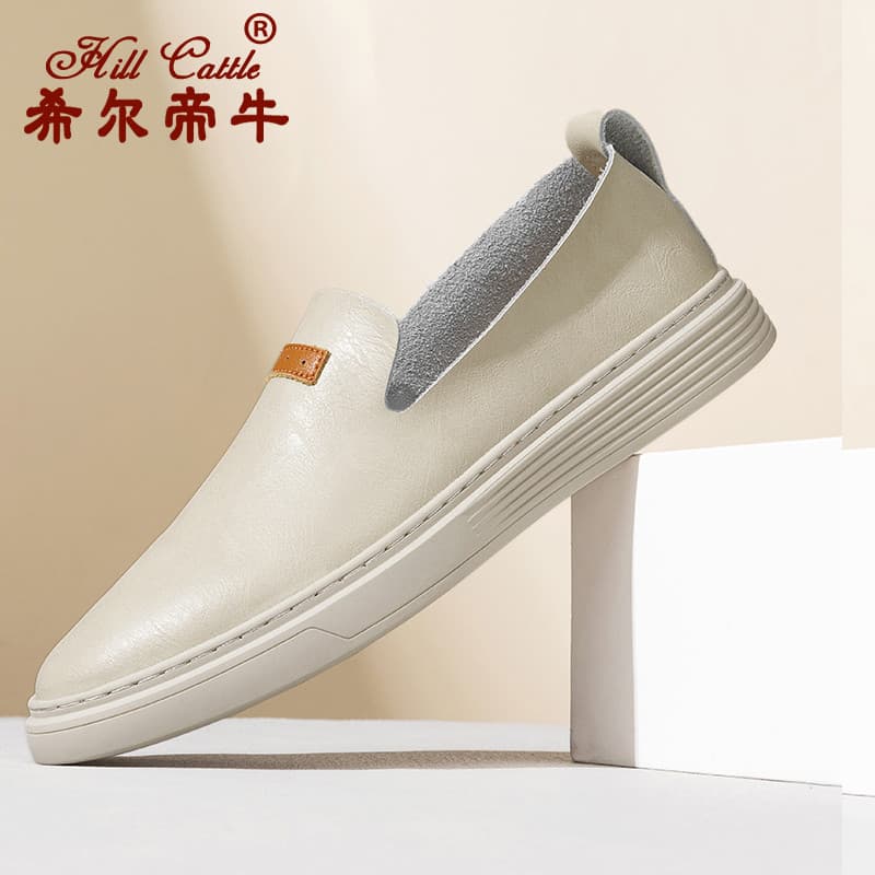 Sapatos masculinos de um Pedal de couro de camada única mocassins de sola macia de couro genuíno respirável sapatos casu