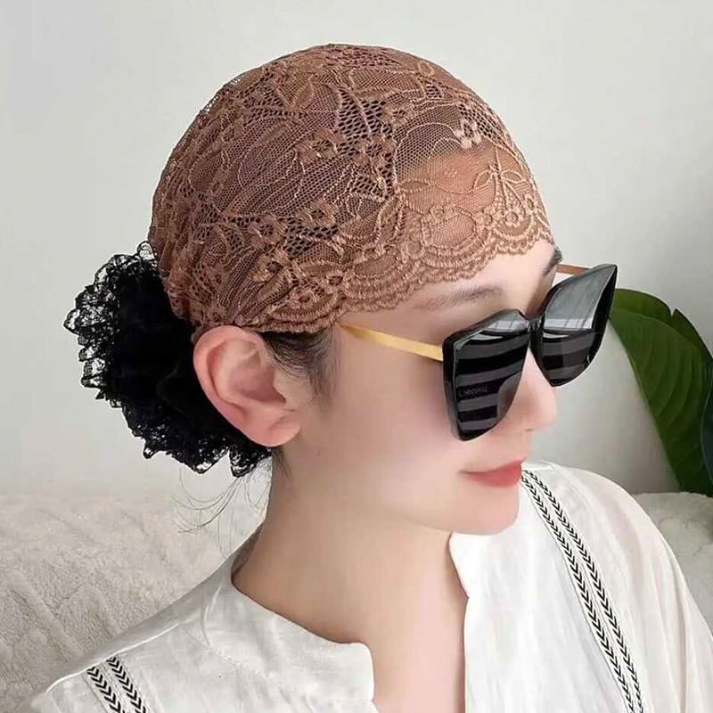 Outono estilo fino capa de cabelo branco cabeça boné 2025 novo estilo moda All-Match mostrar jovem cocar flor renda lenç