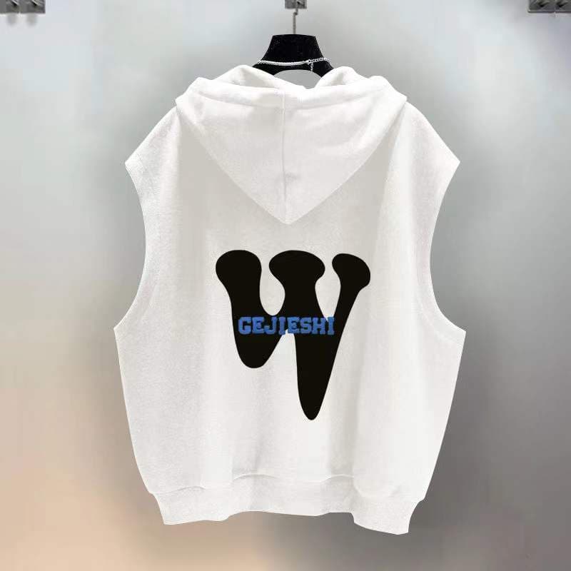 Street wear com capuz sem mangas camiseta masculina verão na moda carta impressão bordado Design colete exterior wear Lo