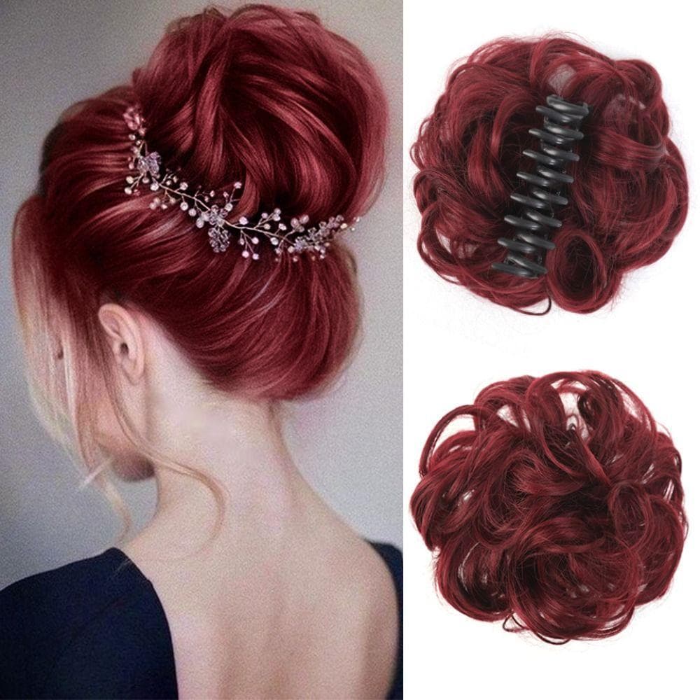 Coque De Cabelo Encaracolado Bagunçado , Extensões Ondulado Pedaço Sintético , Garra Natural