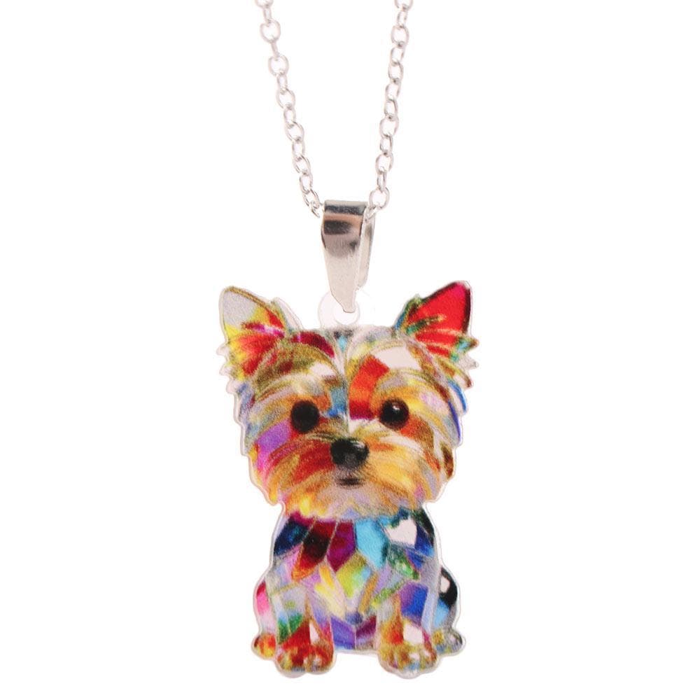 Corrente De Pescoço De Cachorro   , Colar De Acrílico Plano 2D Yorkshire Terrier Com Pingente Colorido