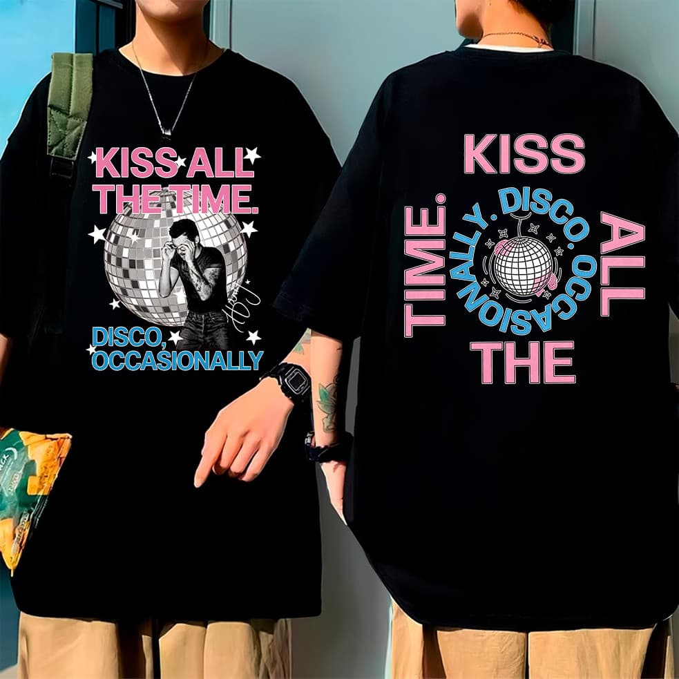 Camiseta Oversized Unissex Preta, Alta Qualidade, Estampa Harry Styles Disco