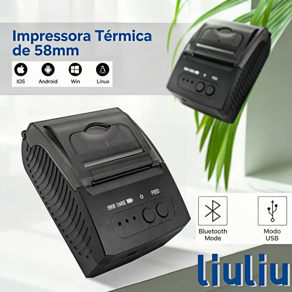Impressora Térmica Portátil Bluetooth 58mm, Trabalhos Comerciais e Estudos Sem Tinta, Compatível com Celular e Notebook