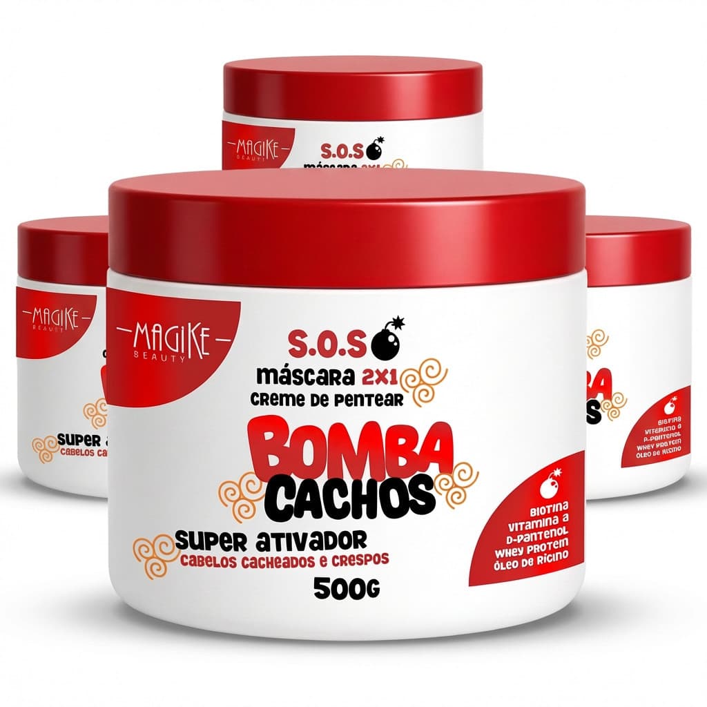 Mascara 2x1 Magike Beauty Bomba Cachos Creme Pentear 500g Cachos Definidos