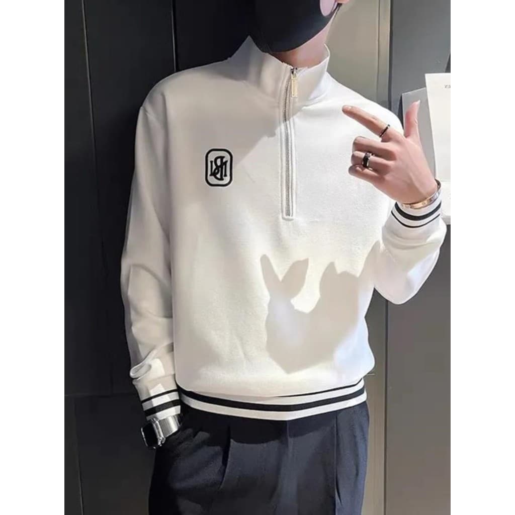 Primavera outono Street Wear gola alta letras bordadas moletom de manga comprida masculino novo estilo versão coreana Ca