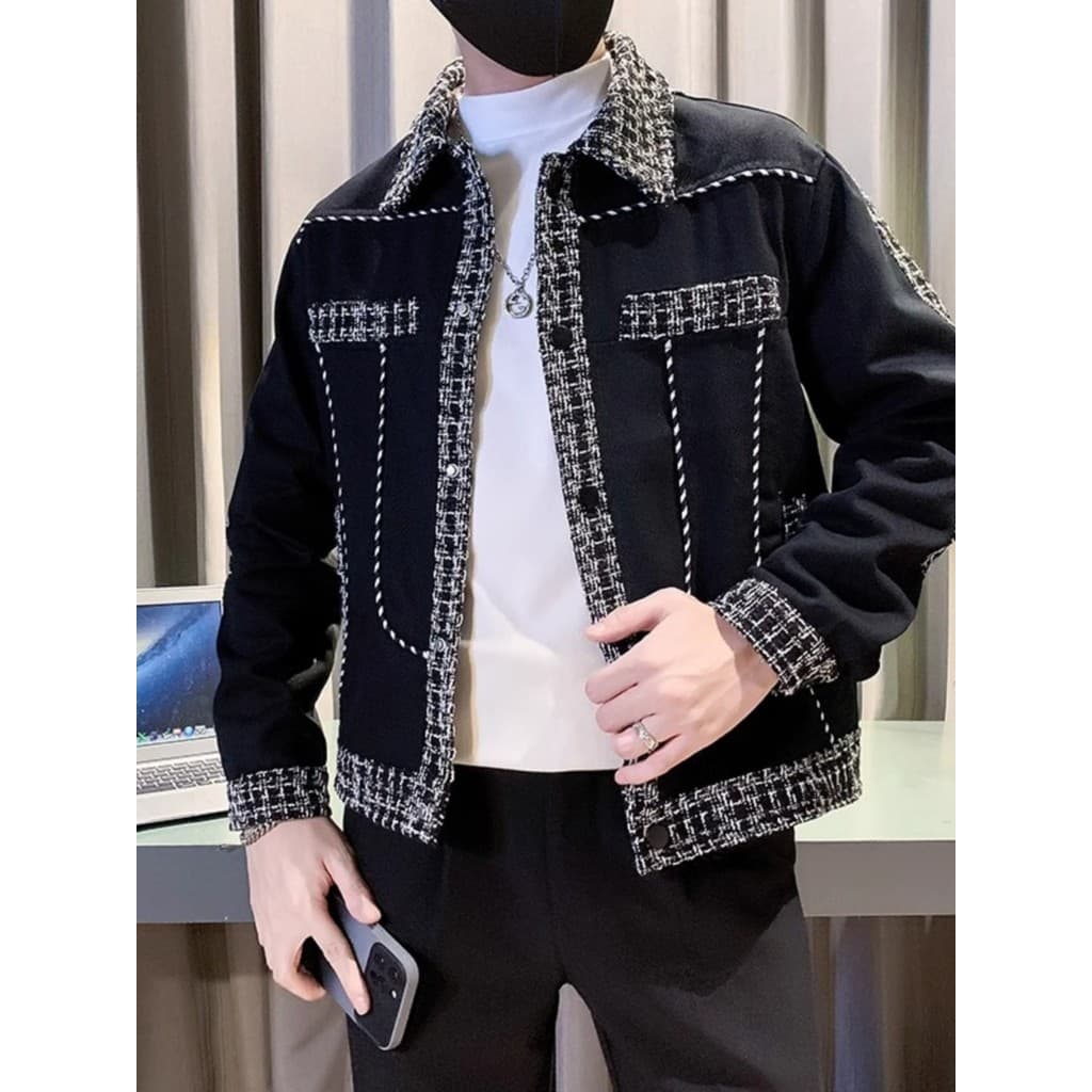 2024 novo estilo masculino costura jaqueta de lã Casual rufião bonito masculino topo primavera outono All-Match jaqueta