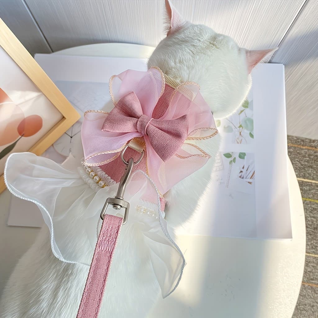 1 peça de Colete para Animais de Estimação em Poliéster e Renda nas cores Rosa e Azul e 1 peça de Fivela Rosa e Azul com