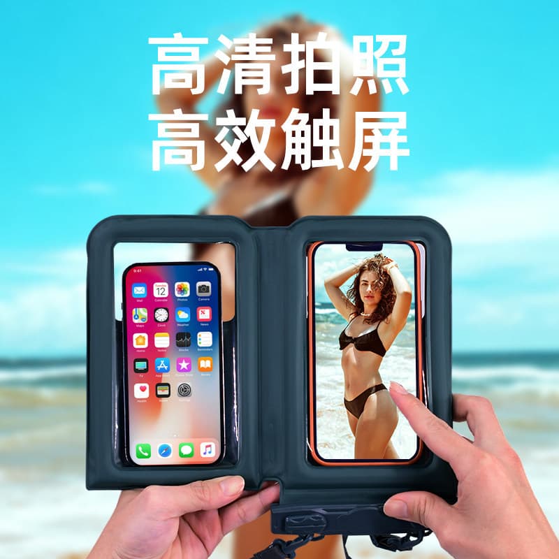 Bolsa dupla à prova d'água para celular, espessada, resistente ao desgaste, tela sensível ao toque, foto, deriva, armazé