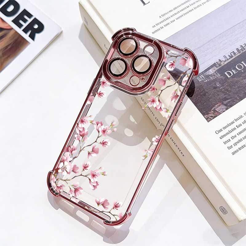 Capa Para iPhone 16 Pro Max 13 11 17 15 14 12 Plus Ar Quatro Canto Cerejas Caindo Do Ramo Glitter